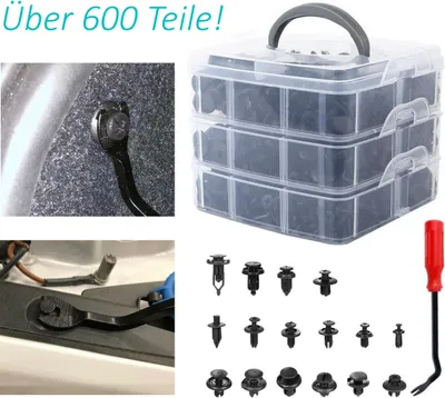 Produktbild von XXL 630 Teile Box Befestigungsclips Nieten Stifte Universal Reparatur Kit + Hebelwerkzeug Stoßstange +PKW