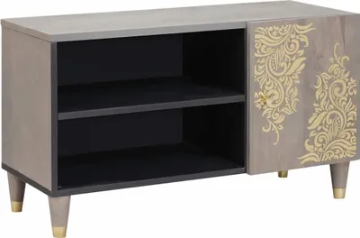 Produktbild von "Schlussverkauf" TV-Schränk hochwertigem - TV-Lowboard - Max. Gewicht: 60 kg - mit Regal Grau 80x33x46 cm Massivholz Mango  C14629