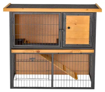 Zdjęcie produktu dla Klatka dla małych zwierząt z wybiegiem i budką nocną | Kolor: brązowy/czarny | Wymiary: 89,5 x 45 x 81 cm