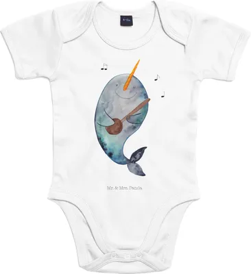 Produktbild von Mr. & Mrs. Panda Strampler Baby Narwal Gitarre 12. - 18. Monat - Heather Grey - Geschenk, Probleme, Gespräche, Babystrampler, Meer, Wal, Babybody, Tanzen, Einteiler