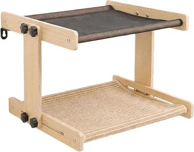 Productafbeelding van Kattenhuisje Raamzitplek - Houten kattenmeubel - Rustplek voor katten - Met hangmat - 43.5x39x31cm - Houtkleur