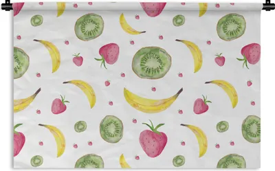Produktbild von MuchoWow® Wandteppich Wandbehang Obst - Aquarell - Weiß - Muster 90x60 cm Tapisserie Dekoration Wandtuch - Wandskulpturen - Bildteppich