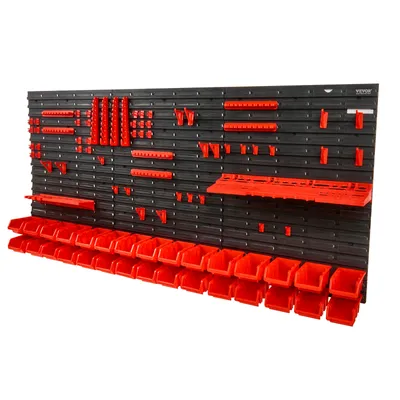 Immagine prodotto di VEVOR scatole impilabili, organizzatore di scaffali divisori a 30 scomparti per garage, utensili da negozio in plastica con pannelli a parete/portattrezzi/ganci, per dadi, bulloni, viti, chiodi, perline, bottoni, nero/rosso