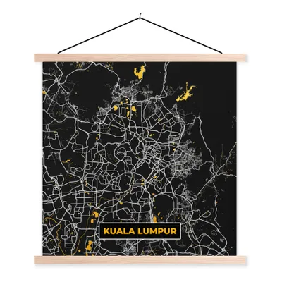 Produktbild von MuchoWow® Textilposter Kuala Lumpur - Stadtplan - Gold - Karte 40x40 cm mit holzfarbenen Rahmen - Posterleiste