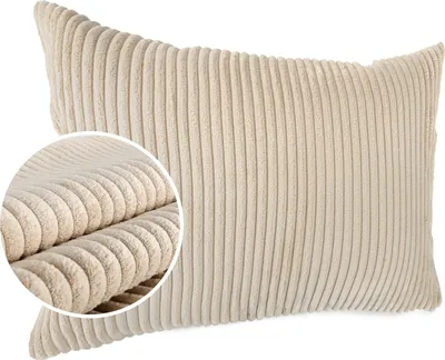 Produktbild von Dekokissen 30x50cm Kissenhülle ohne Füllung Kissenbezug mit Reißverschluss Einfarbig Cordsamt Creme