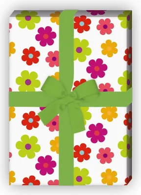 Produktbild von 70er Jahre Blüten Geschenkpapier im Retro Design, rot - G8140, 32 x 48cm
