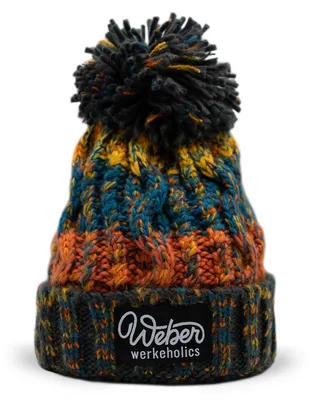 Produktbild von Weber #Werkeholics Bommelmütze Orange Blau | Strickmütze Wintermütze mit Shearling Futter | Warme Uni Mütze mit Bommel für Damen & Herren