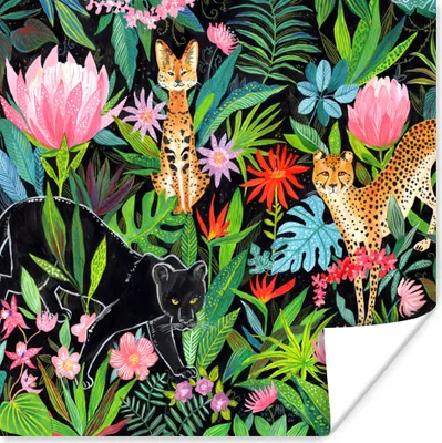 Produktbild von MuchoWow® Poster Dschungel - Tiere - Blätter - Blumen 75x75 cm - Wand Dekoration