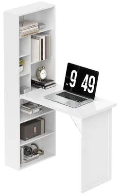 Produktbild von Klappbarer Computertisch mit Bš¹cherregal, Arbeitsplatz, Whiteboard und verstellbarem Regalboden, 98 x 51 x 153 cm, wei?