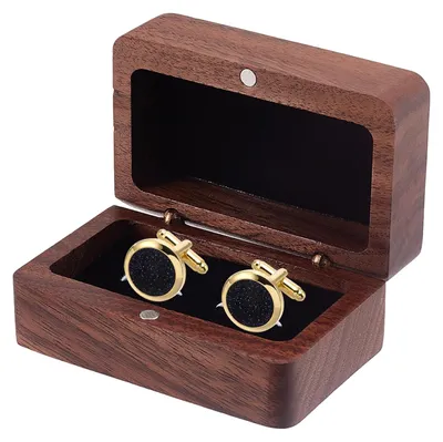 Productafbeelding van Walnoot Houten Manchetknoop Doos - Manchetknopen Organisator - Houten Sieraden Vitrine - Compact en Stijlvol - Geschikt voor Verjaardag C...