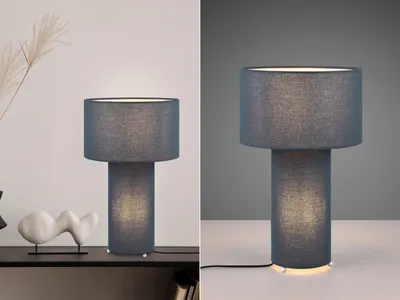 Produktbild von Große LED Tischleuchte Bauhaus Stil Stofflampe in Blau Nachttischleuchte 40cm