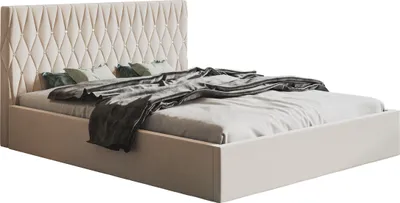 Produktbild von Doppelbett 180x200 cm Crystal - Schlafzimmer Polsterbett mit Lattenrost, Bettkasten - Kopfteil mit Knöpfen, Samt Beige