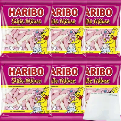 Produktbild von Haribo Süße Mäuse Schaumzucker 6er Pack (6x175g Packung) + usy Block
