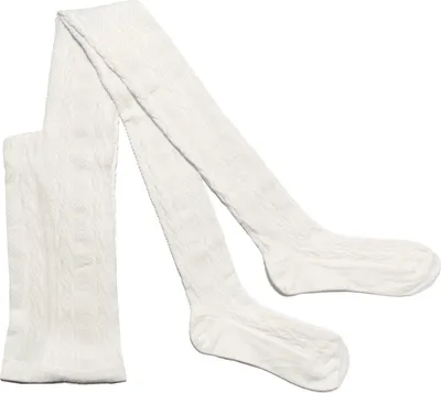 Produktbild von Kinderstrumpfhosen für Mädchen aus Baumwolle Rustikale: Zopfmuster Creme Größe 134-146