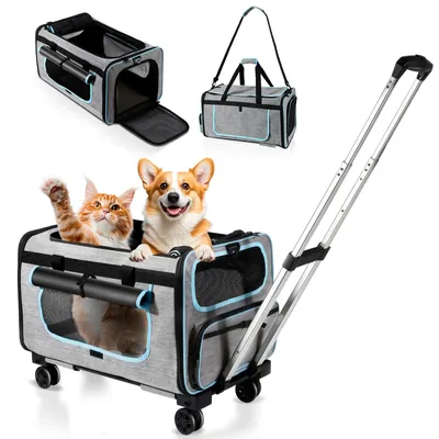 Haustier-Transportbox mit Rädern, 65x40x33 cm, für Katzen & Hunde, bis 20 kg