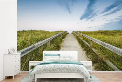 Produktbild von MuchoWow® Fototapete für Wohnzimmer oder Schlafzimmer Wandtapete Vinyl Motivtapete Strand - Weg - Himmel - 450x300 cm - Gemusterte