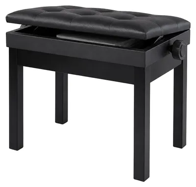 Obrázek produktu pro Relaxdays, stolička na klavír, výškově nastavitelná, rozměry: 48–58 x 55 x 33 cm, s úložným prostorem, materiál: dřevo, umělá kůže, barva: černá