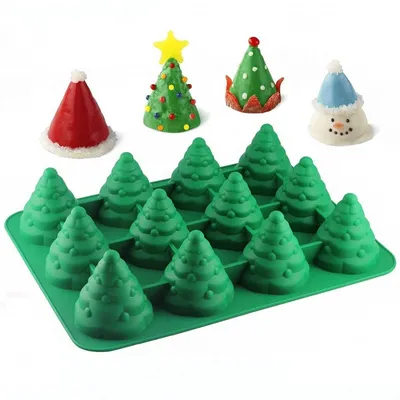 12er 3D Weihnachtsbaum-Kuchenform aus Silikon, antihaftbeschichtet