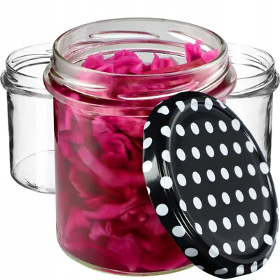 Immagine prodotto di Vasetti per marmellata KADAX 350ml, fi82 mm, vasetti per conserve con coperchio a vite, vasetti per miele, vasetti per conserve, vasetti per funghi, marmellate, miele (20 pezzi, puntinato nero)