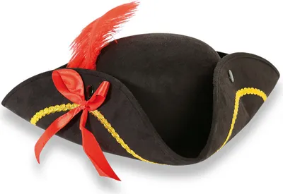 Produktbild von Piratenhut mit Goldrand Schleife und Feder Karneval Fasching Halloween Party Cosplay