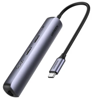 Obrázok produktu pre Hub UGREEN CM418, 5 v 1, USB-C na 2x USB 3.0, HDMI, RJ45, USB-C, sivý