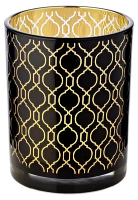 Teelichtglas Raute Ø 10 cm, H 13 cm, schwarz-gold