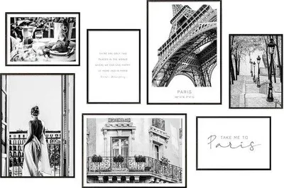 Productafbeelding van Famanu Poster Set - Wanddecoratie - 7 charmante Parijse motieven, zonder lijst