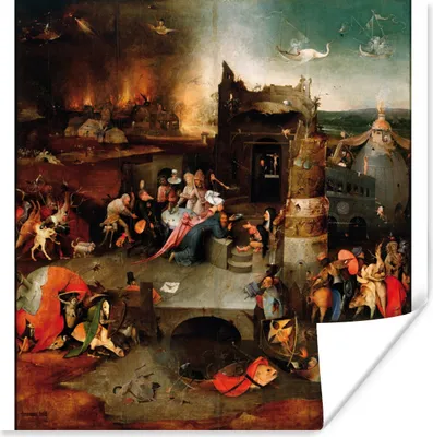 Produktbild von MuchoWow® Poster Versuchung des Heiligen Antonius - Gemälde von Hieronymus Bosch 100x100 cm - Babyzimmer