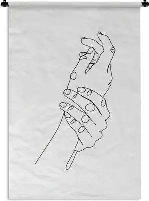 Produktbild von MuchoWow® Wandteppich Wandbehang Strichzeichnung - Hand - Schwarz - Weiß 60x90 cm Tapisserie Dekoration Wandtuch - Foto-Teppich - Abwaschbar