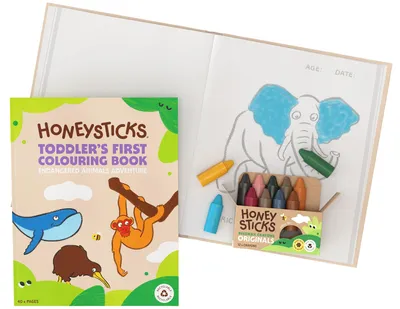Bienenwachsmalstifte-Set 12er + Malbuch, ungiftig, für Kleinkinder