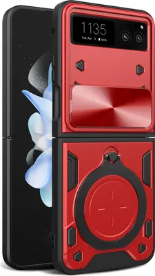 Produktbild von Handyhülle für Motorola Razr 40 Dual-Layer Stoßfest Rüstung Hülle mit Kreisförmig Ring Ständer Rot