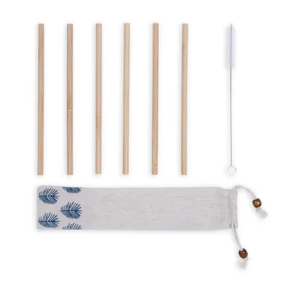 Produktbild von LIVOO Strohhalme Trinkhalme Bambus 6er-Pack 20 cm Reinigungsbürste MES133