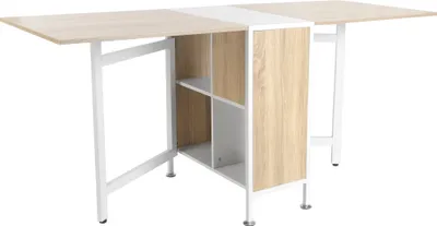 Zdjęcie produktu dla HOMCOM Składany stół do jadalni Stoły boczne Powierzchnia do przechowywania w salonie Kuchnia Drewno dębowe Metalowa rama Naturalny+Biały 169 x 62 x 75 cm