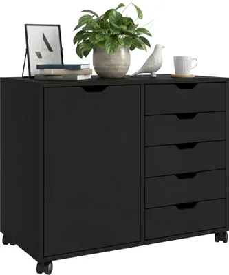 Obrázek produktu pro Kolečková skříňka Relaxdays, 5 zásuvek a 2 přihrádky, rozměry (Š x V x H): 65 x 78 x 40 cm, kancelářská skříňka, skříňka na dokumenty s kolečky, kancelář, černá