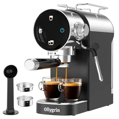 Produktbild von Ollygrin Espresso Siebträgermaschine mit Milchaufschäumer , 20 Bar Espressomaschine Edelstahl mit Touchscreen, 1,2L Wassertank für Cappuccino & Latte