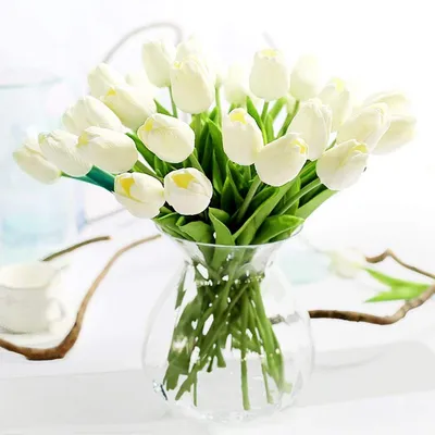 Produktbild von OKWISH 10 Stöcke Kunstblume Künstliche Blume Gefälschte Tulpen Blumen Blumensträuße, Weiß