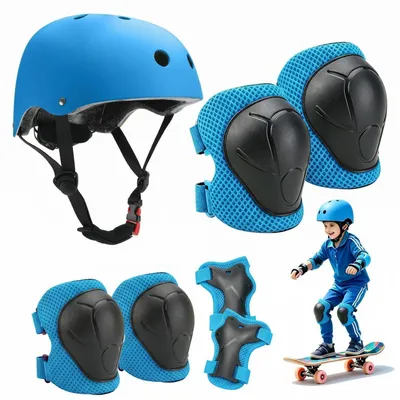 Produktbild von Schonerset Kinder 7-teilig mit Helm, Knieschoner, Ellenbogenschoner, Handgelenkschoner, Blau, 3-12 Jahre