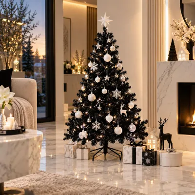Weihnachtsbaum 180 cm künstlicher Tannenbaum Schwarz Christbaum inkl Ständer
