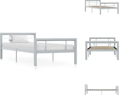 Produktbild von vidaXL Bettgestell Grau und Weiß Metall 100 × 200 cm -  Betten & Bettgestelle
