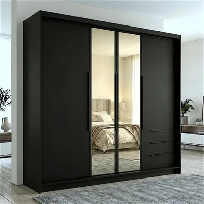 Produktbild von Geräumiger vier-türiger Kleiderschrank VIVO mit Schubladen und Metallgriffen – modernes Design