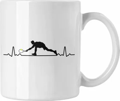 Produktbild von Trendation - Tennis Herzschlag Geschenk Trainer Coach Tennisspieler Geschenkidee Kaffeetasse (Weiß)