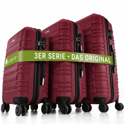 Produktbild von Juskys Hartschale Kofferset Reisekoffer 3 teilig - Zahlenschloss, geräuscharme 360° Rollen groß, Teleskopgriff, leicht - Koffer in Rot