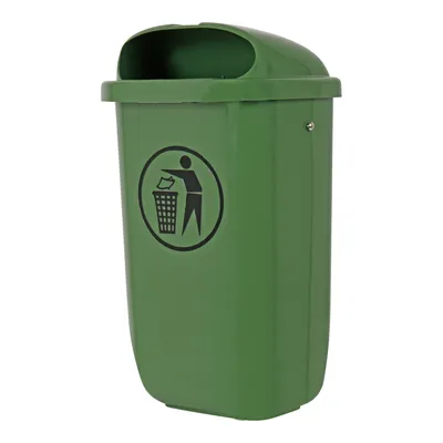 Produktbild von STIER Abfallbehälter mit Regenhaube, Volumen: 50 L, Farbe: Grün, Abmessung: 432 x 334 x 745 mm, Mülleimer zur Montage an Pfählen, Masten und Wänden, Spritzgussverfahren nach DIN 30713