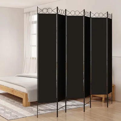 Produktbild von vidaXL 6 tlg. Paravent Schwarz 240x220 cm Stoff - Raumteiler - Paravent - Raumtrenner - Trennwand