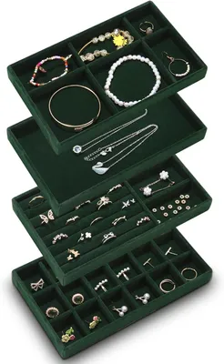 Produktbild von Schmucktablett – Schmuckaufbewahrung – 4-teilig – Ringhalter – Schmuckkästchen – Schmuckaufbewahrung – Ringbox mit Fächern – Für Ohrringe, Halsketten