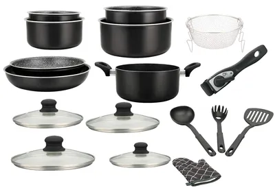 17-tlg. Kochtopf- und Pfannenset, Aluminium, Marmorbeschichtung, schwarz