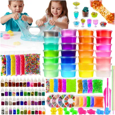 Produktbild von Slime Bastelset 120 Teile XXL für Kinder, DIY Schleim Set mit Glitzer, Perlen, Dekorationen und Zubehör, Kreativspielzeug ab 6 Jahren