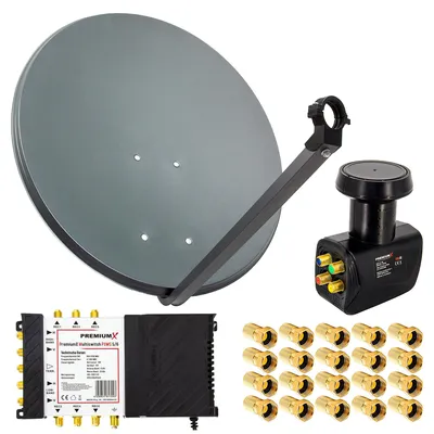 Produktbild von PremiumX SAT Anlage 80cm Antenne Multiswitch 5/6 Quattro LNB 20x F-Stecker