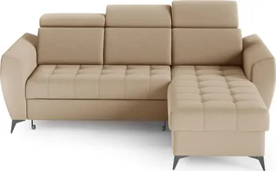 Produktbild von Universal Ecksofa mit Schlaffunktion und Bettkasten, Eckcouch L-Form  Sofagarnitur Sofa Wohnlandschaft,  Couch für Wohnzimmer, Schlafsofa - Ottomane links als auch rechts montierbar - Ecksofa IDAHO I Beige (Castel 15)