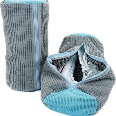Produktbild von Famanu Schuhwaschbeutel - wiederverwendbar, schützt Schuhe und Kleidung - grau - Set von 2 Stück